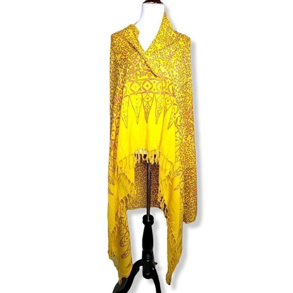 Bali Imports Geometric Fringe Wrap Rayon Scarf Yellow - Picture 9 of 10